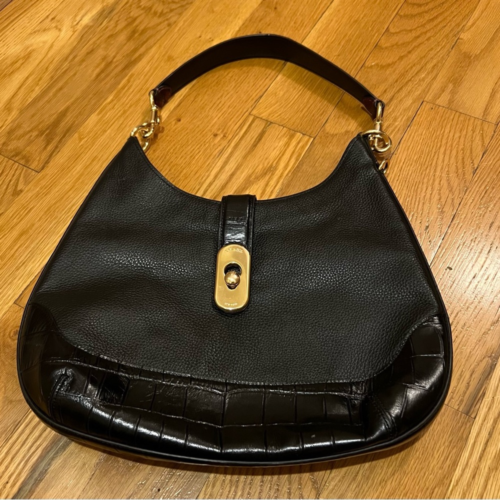 Vintage Coach Signature Buckled Demi hobo purse bag - Black Red Reptile Handle